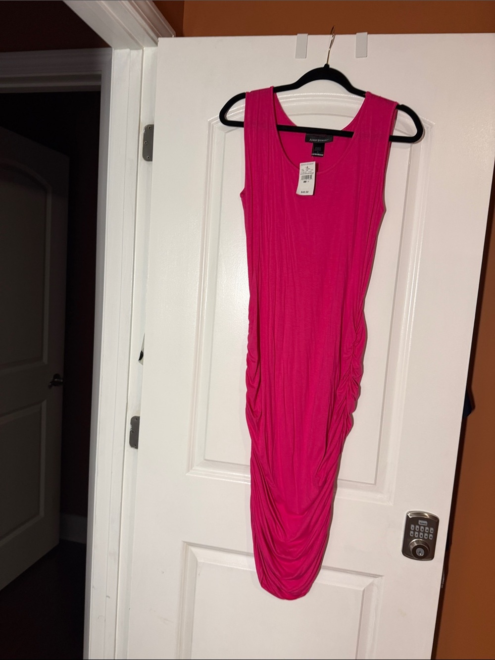 Ashley Stewart Hot Pink Sleeveless Midi Dress with Side Ruching